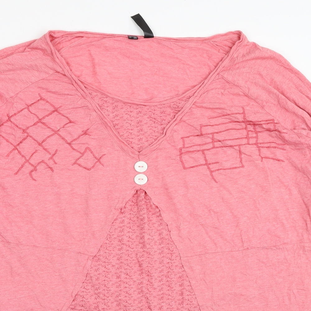 Rainbow Womens Pink Floral Polyester Basic T-Shirt Size 3XL Scoop Neck