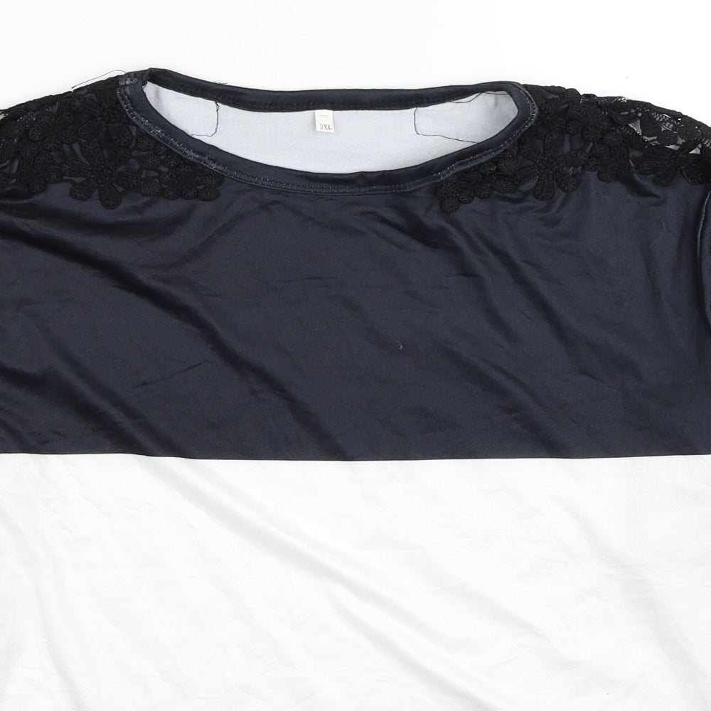 Preworn Womens Black Colourblock Polyester Basic Blouse Size 3XL Round Neck - Lace Detail