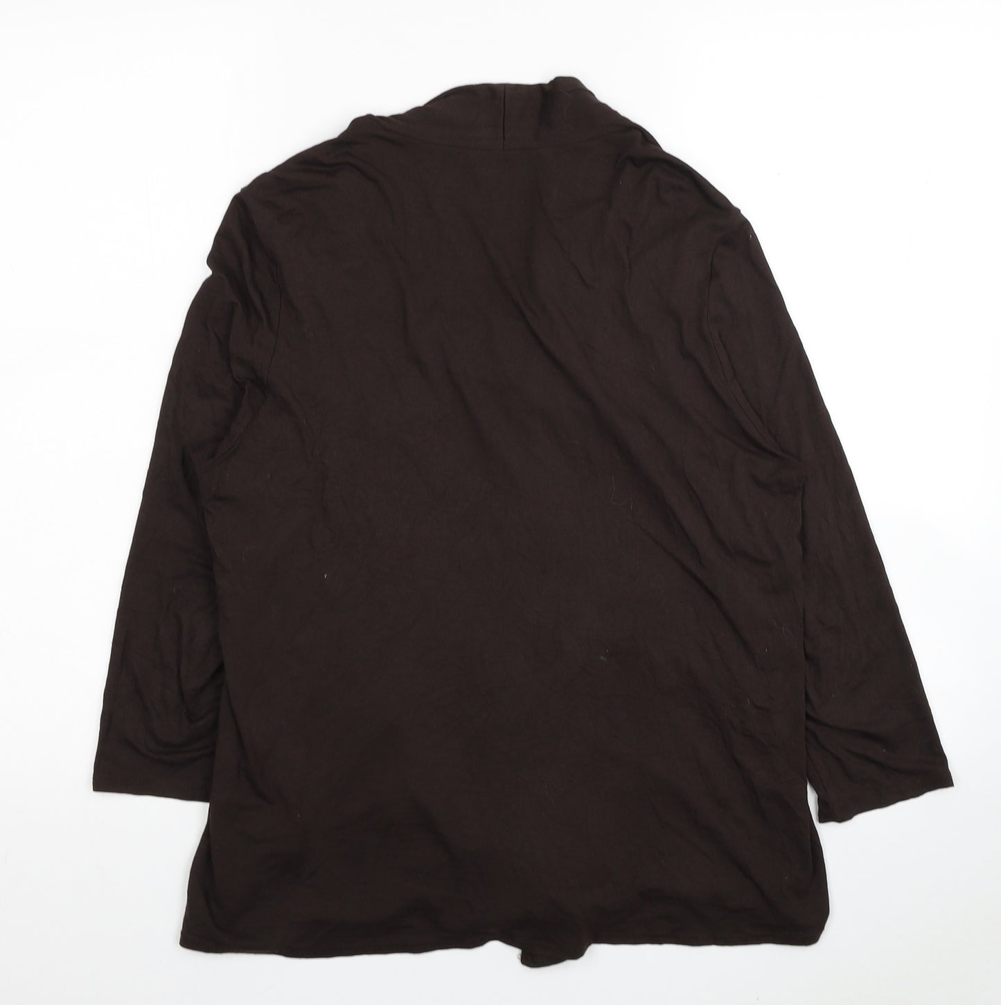Marks and Spencer Womens Brown Floral Viscose Basic Blouse Size 16 Round Neck - Cardigan Effect