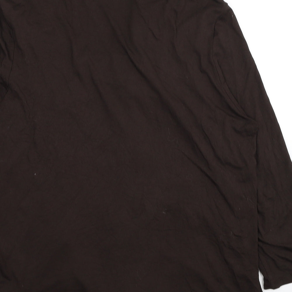 Marks and Spencer Womens Brown Floral Viscose Basic Blouse Size 16 Round Neck - Cardigan Effect