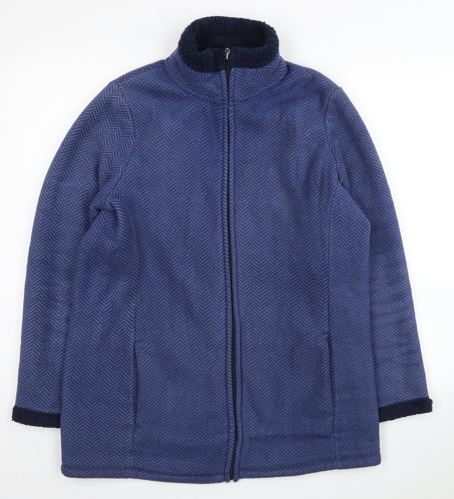 Bonmarché Womens Blue Geometric Polyester Full Zip Sweatshirt Size S Zip