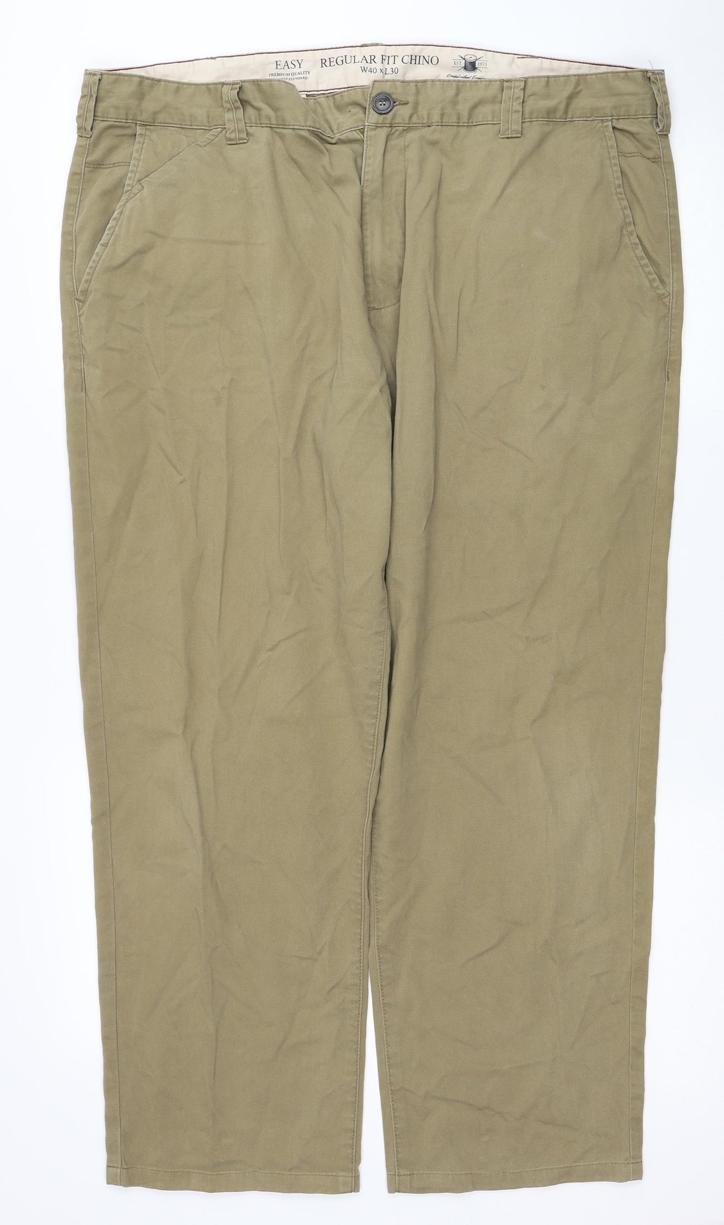 Easy Mens Beige Cotton Chino Trousers Size 40 in L30 in Regular Zip