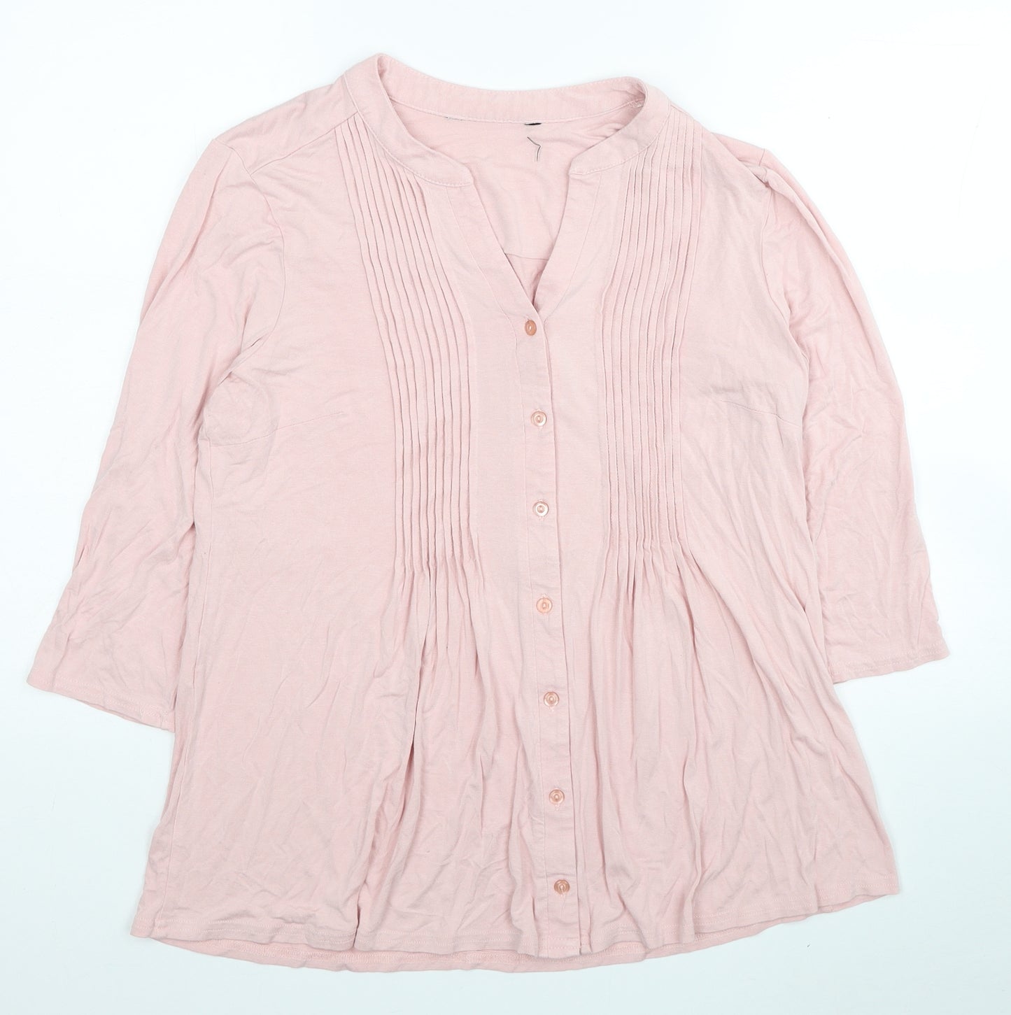 Preworn Womens Pink Viscose Basic Button-Up Size 16 V-Neck