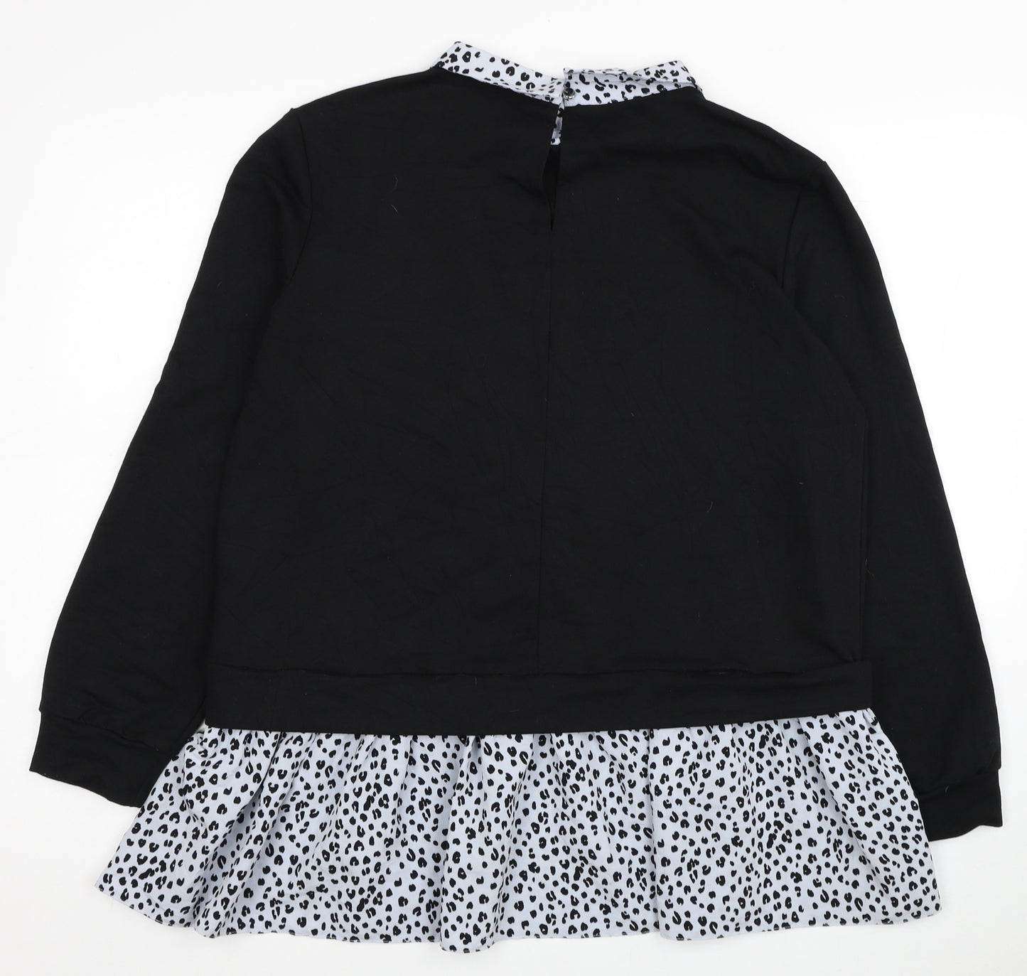 JEFF&CO Womens Black Animal Print Cotton Pullover Sweatshirt Size 12 Button - Leopard Print