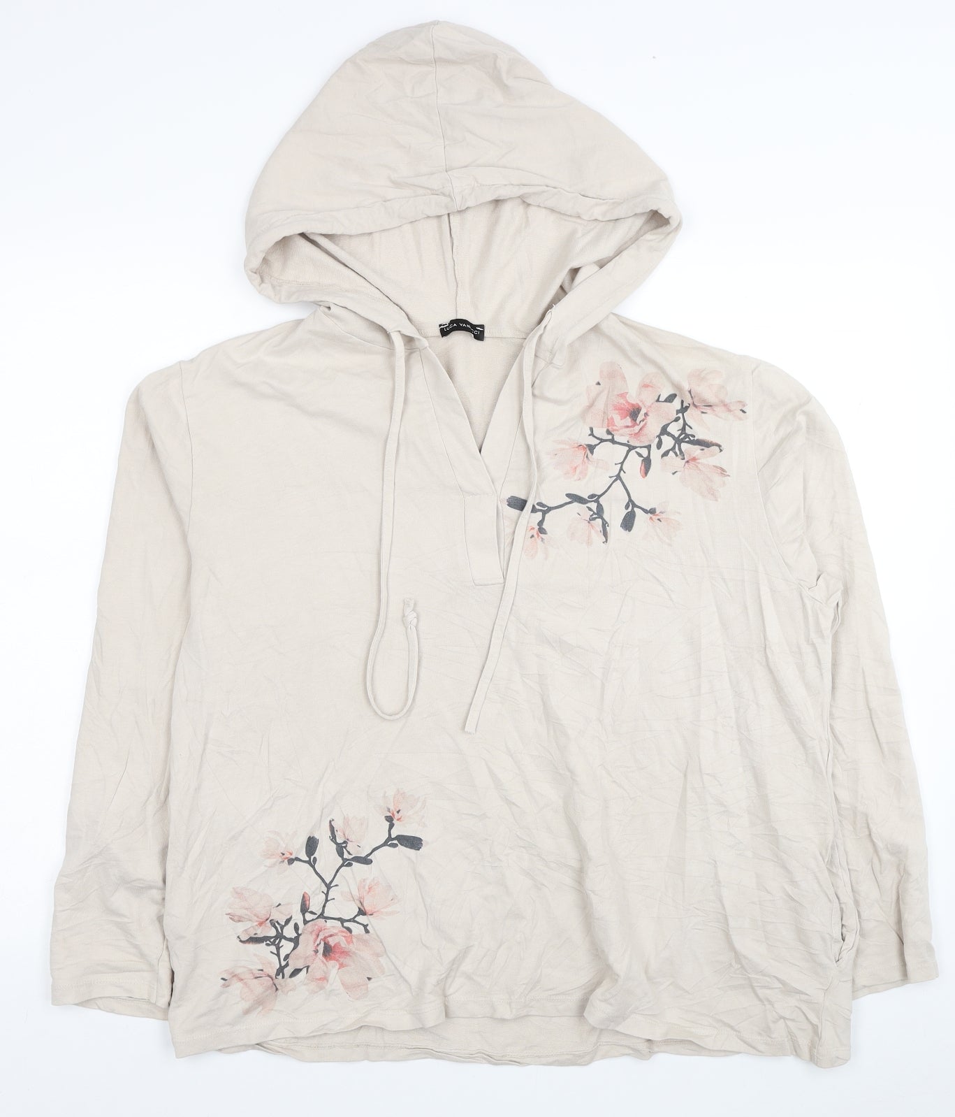 Luca Vunacci Womens Beige Cotton Pullover Hoodie Size L Pullover - Flowers