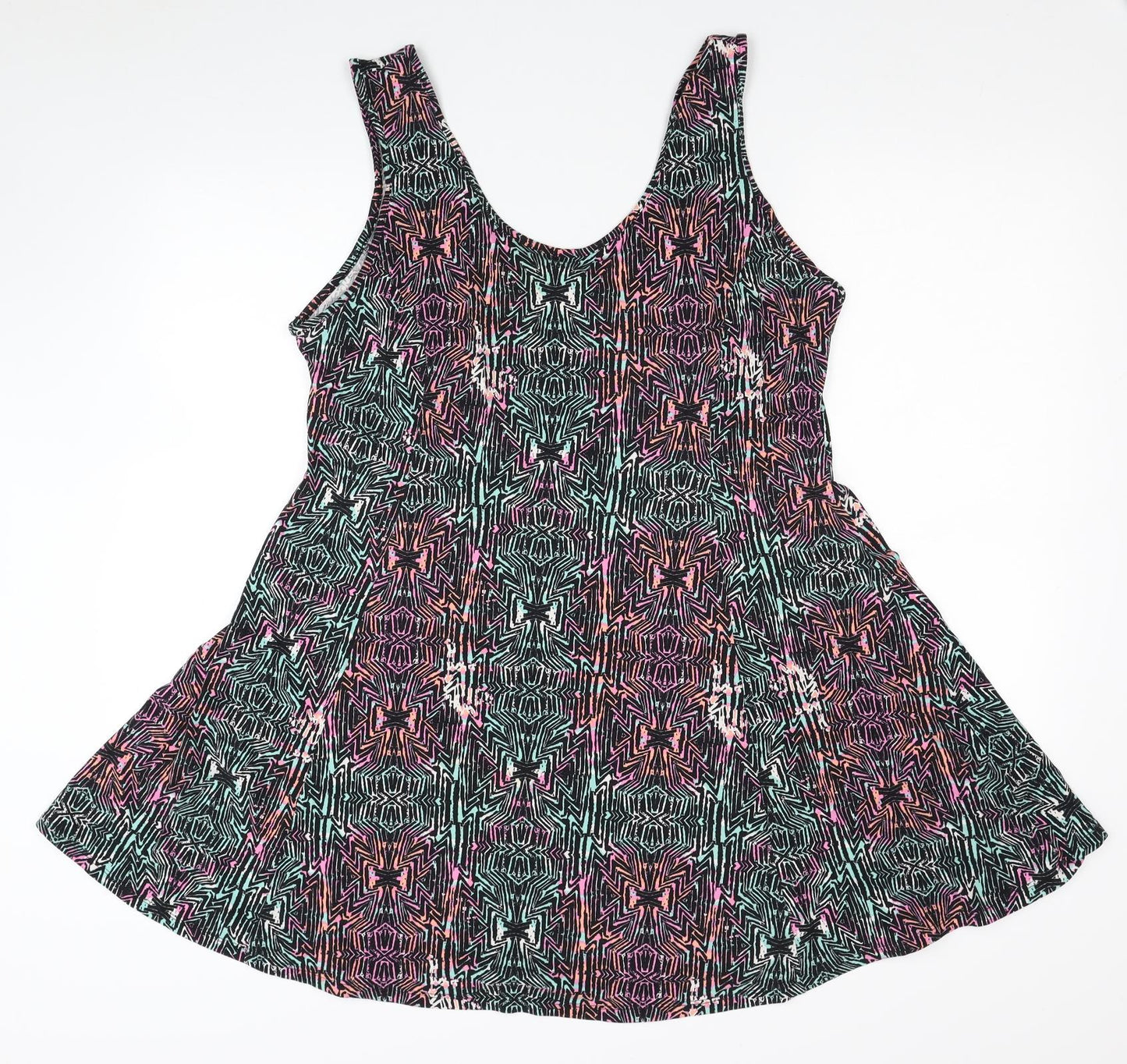 New Look Womens Multicoloured Geometric Cotton Tank Dress Size 20 Scoop Neck Pullover