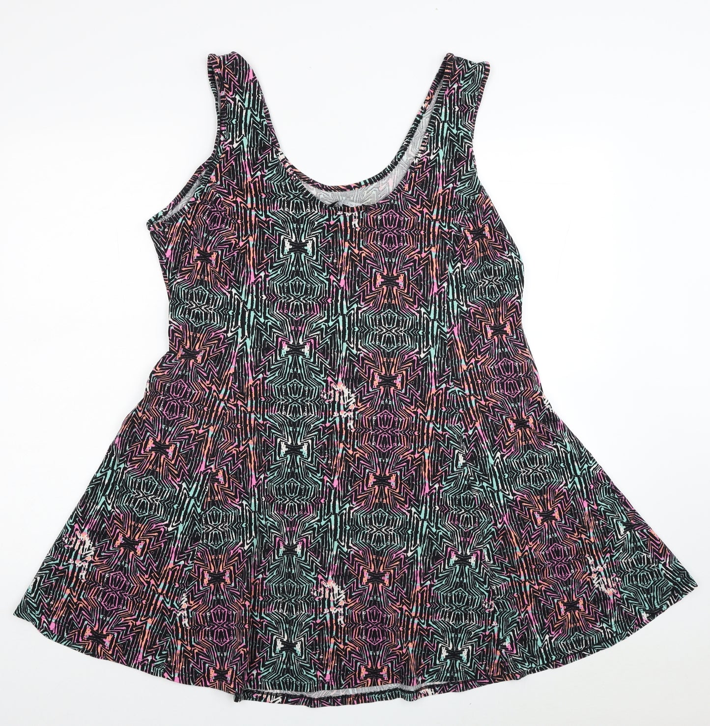New Look Womens Multicoloured Geometric Cotton Tank Dress Size 20 Scoop Neck Pullover