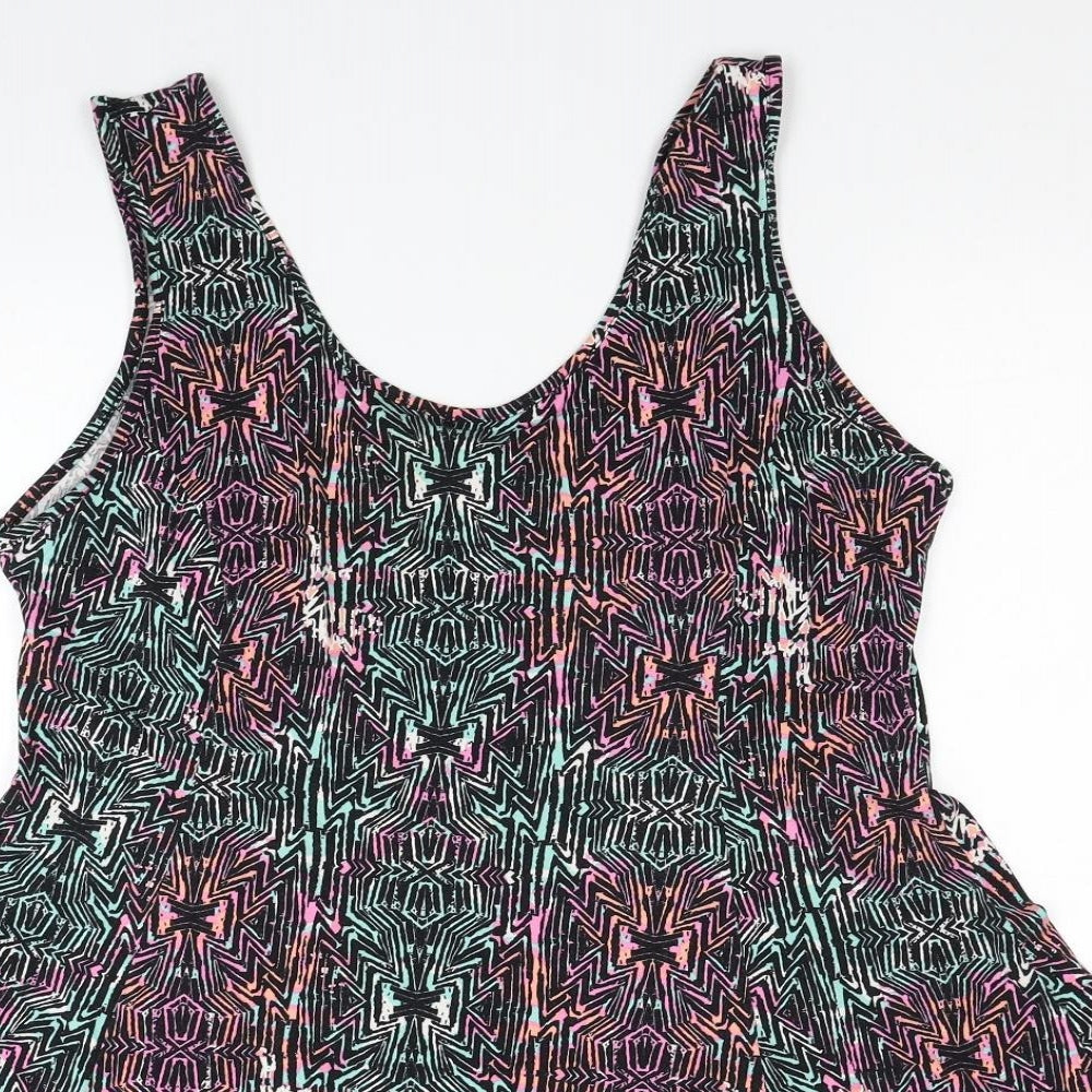 New Look Womens Multicoloured Geometric Cotton Tank Dress Size 20 Scoop Neck Pullover