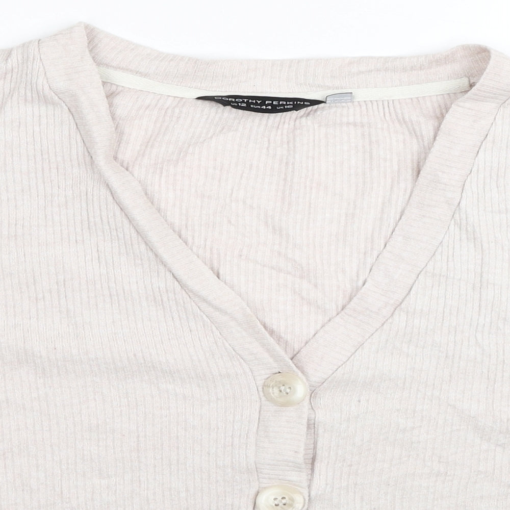 Dorothy Perkins Womens Beige V-Neck Viscose Cardigan Jumper Size 16