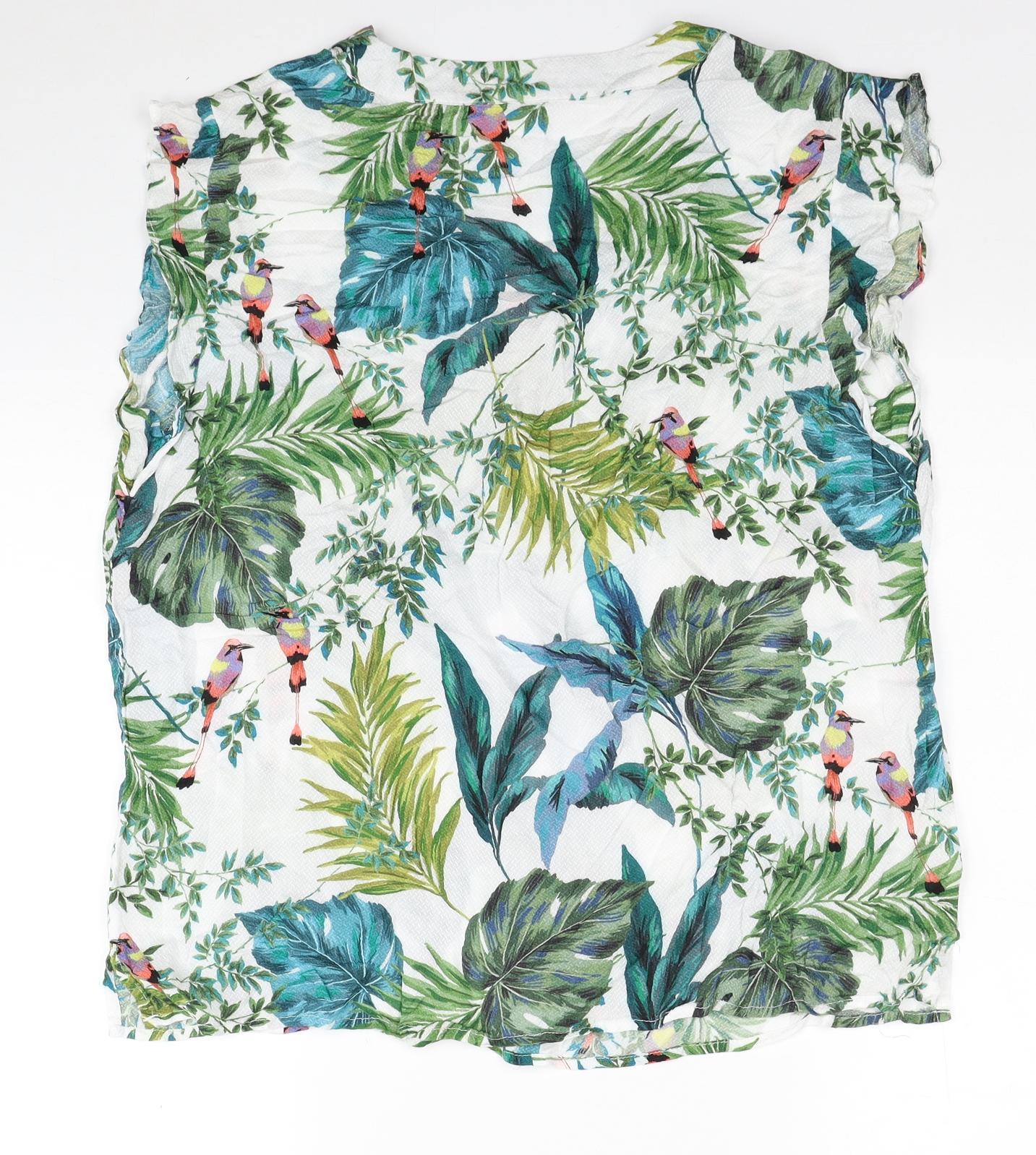 Preworn Womens Multicoloured Floral Viscose Basic Blouse Size 16 V-Neck