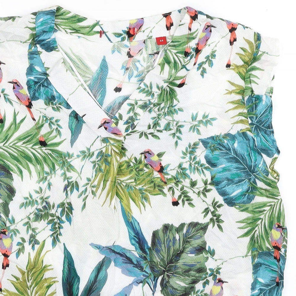 Preworn Womens Multicoloured Floral Viscose Basic Blouse Size 16 V-Neck