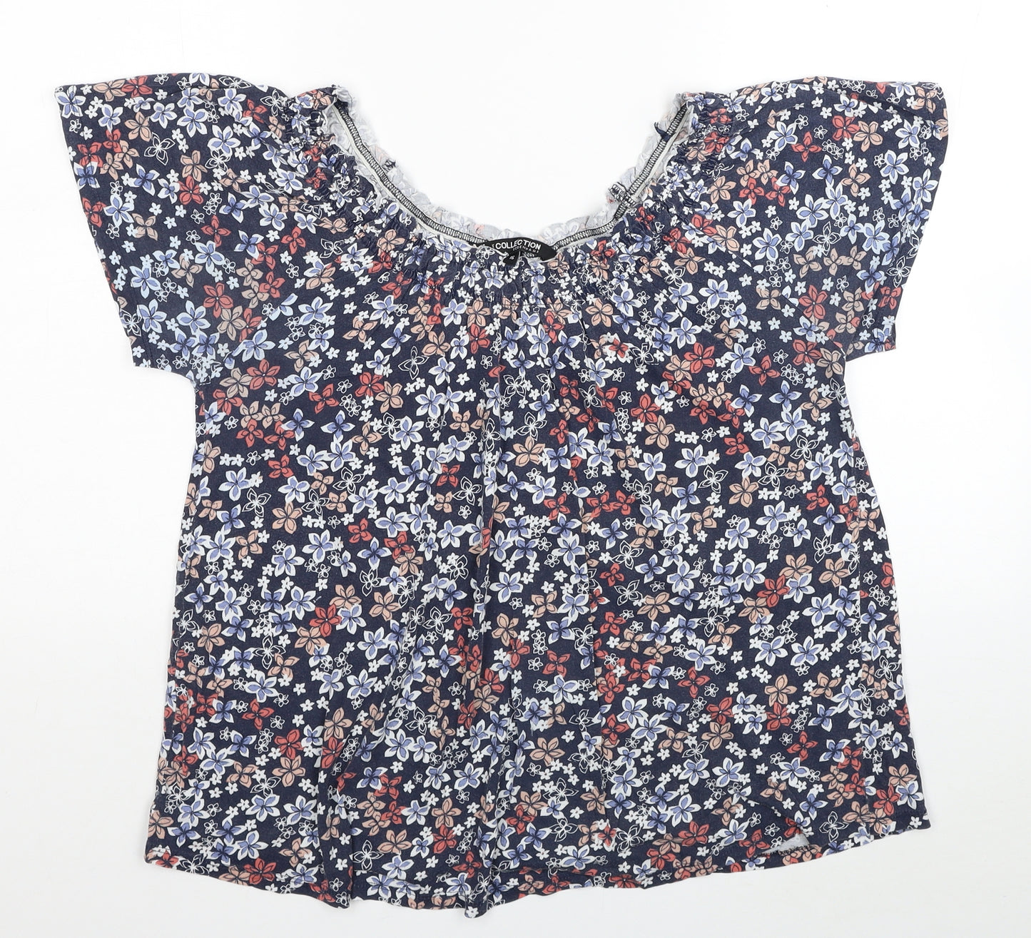 Debenhams Womens Multicoloured Floral Cotton Basic T-Shirt Size 16 Scoop Neck