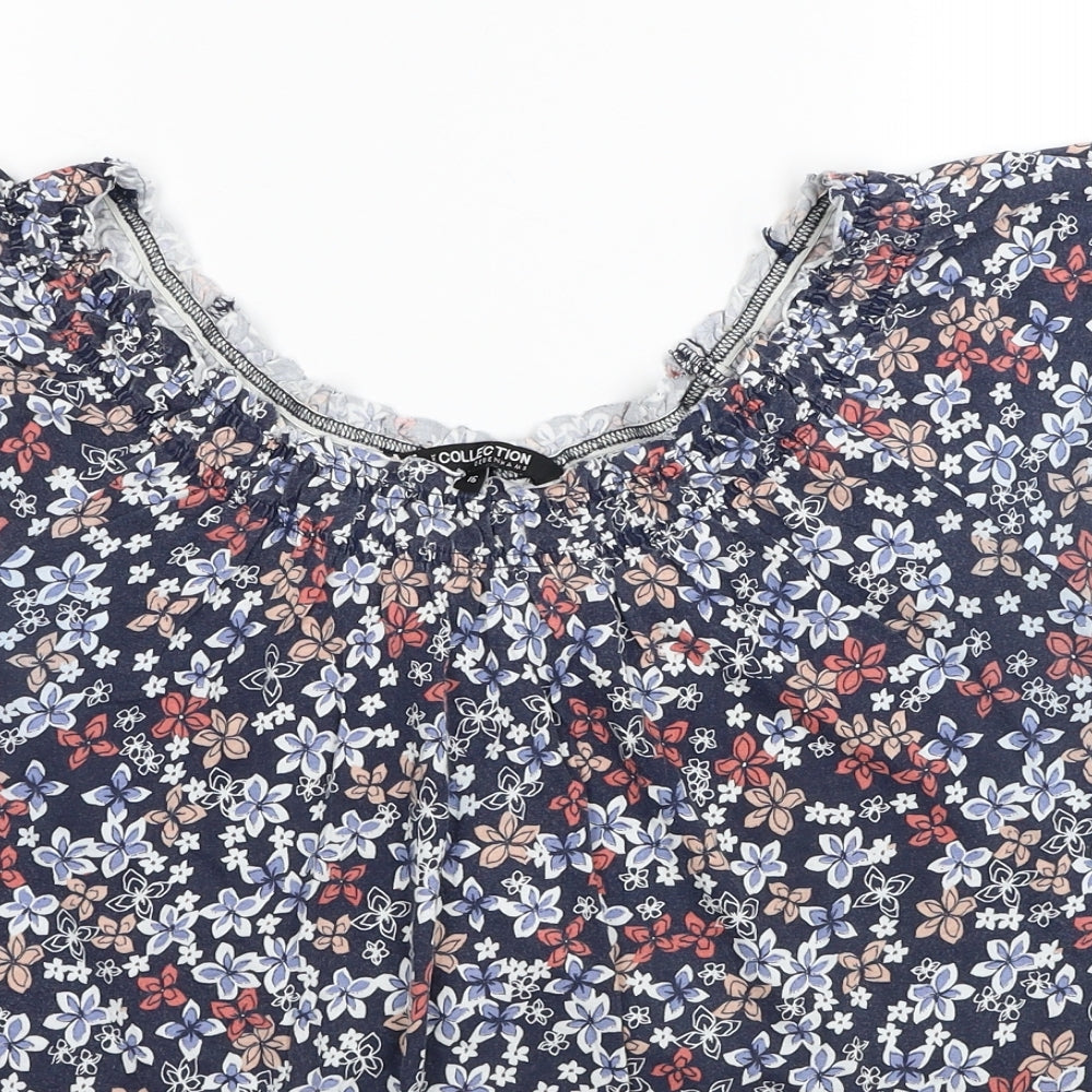 Debenhams Womens Multicoloured Floral Cotton Basic T-Shirt Size 16 Scoop Neck