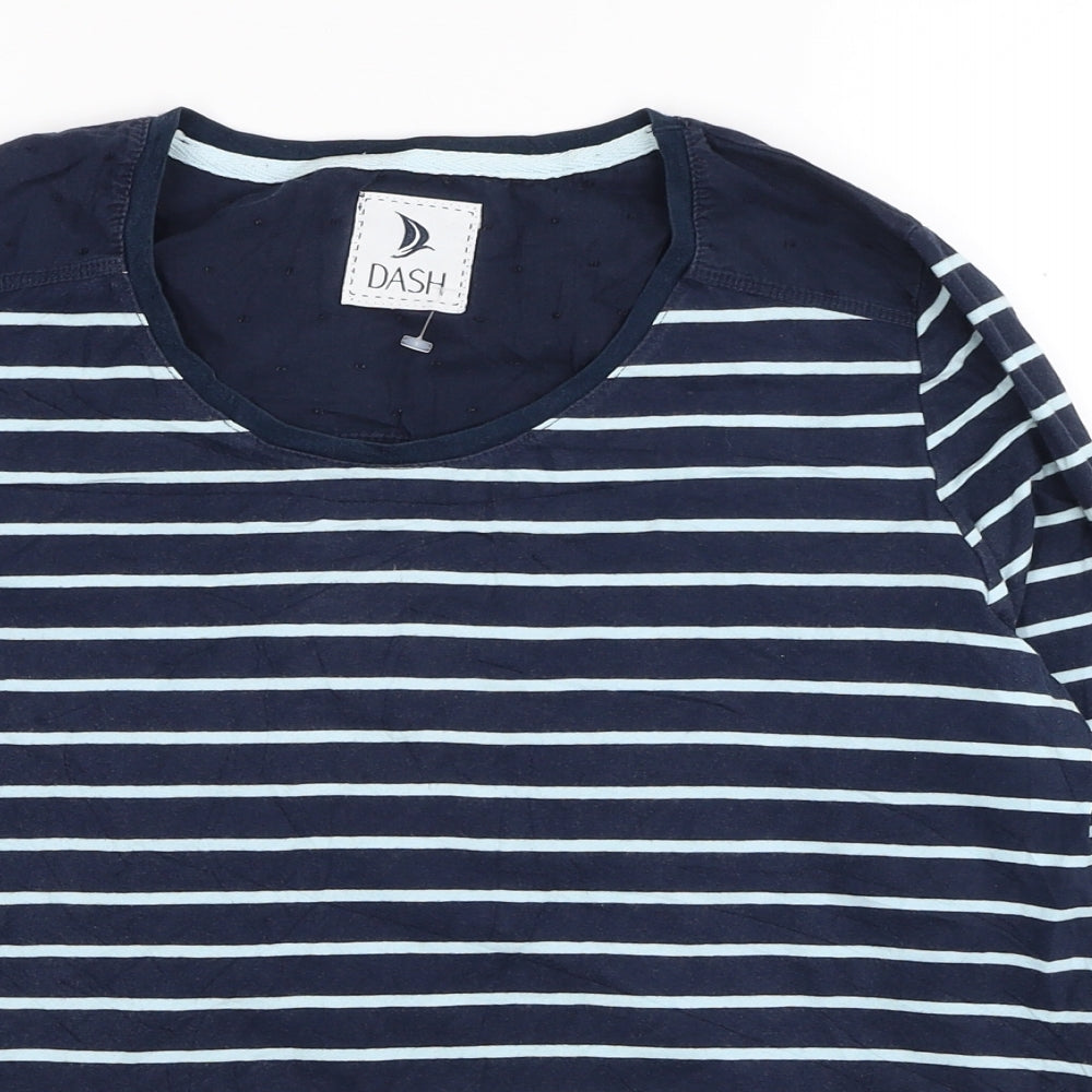 DASH Womens Blue Striped Cotton Basic T-Shirt Size 18 Scoop Neck