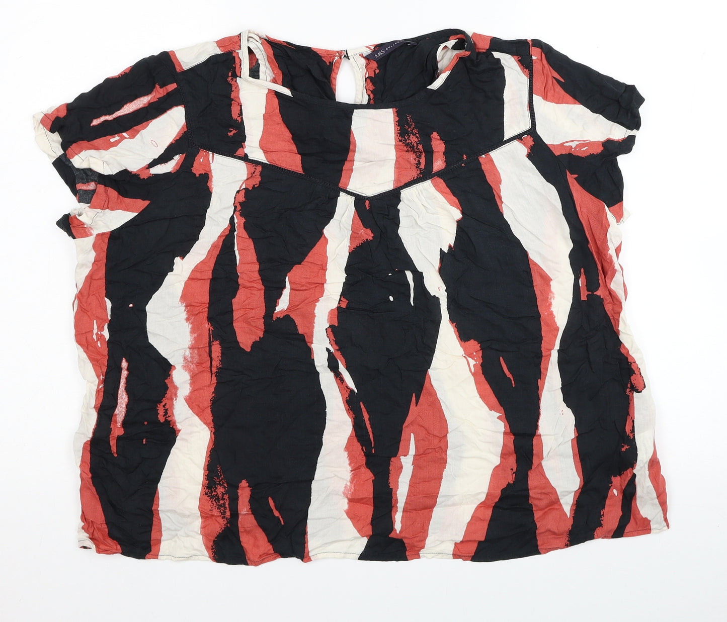 Marks and Spencer Womens Multicoloured Geometric Modal Basic T-Shirt Size 18 Scoop Neck