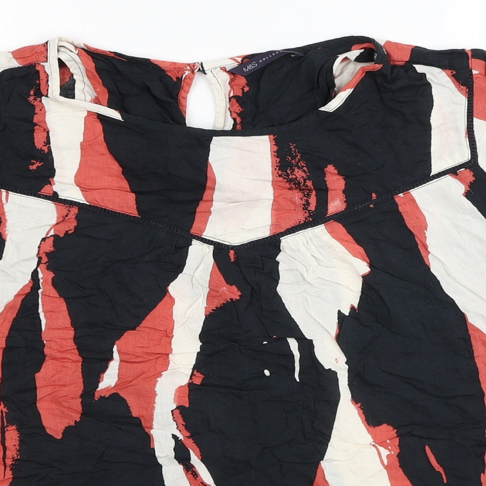 Marks and Spencer Womens Multicoloured Geometric Modal Basic T-Shirt Size 18 Scoop Neck