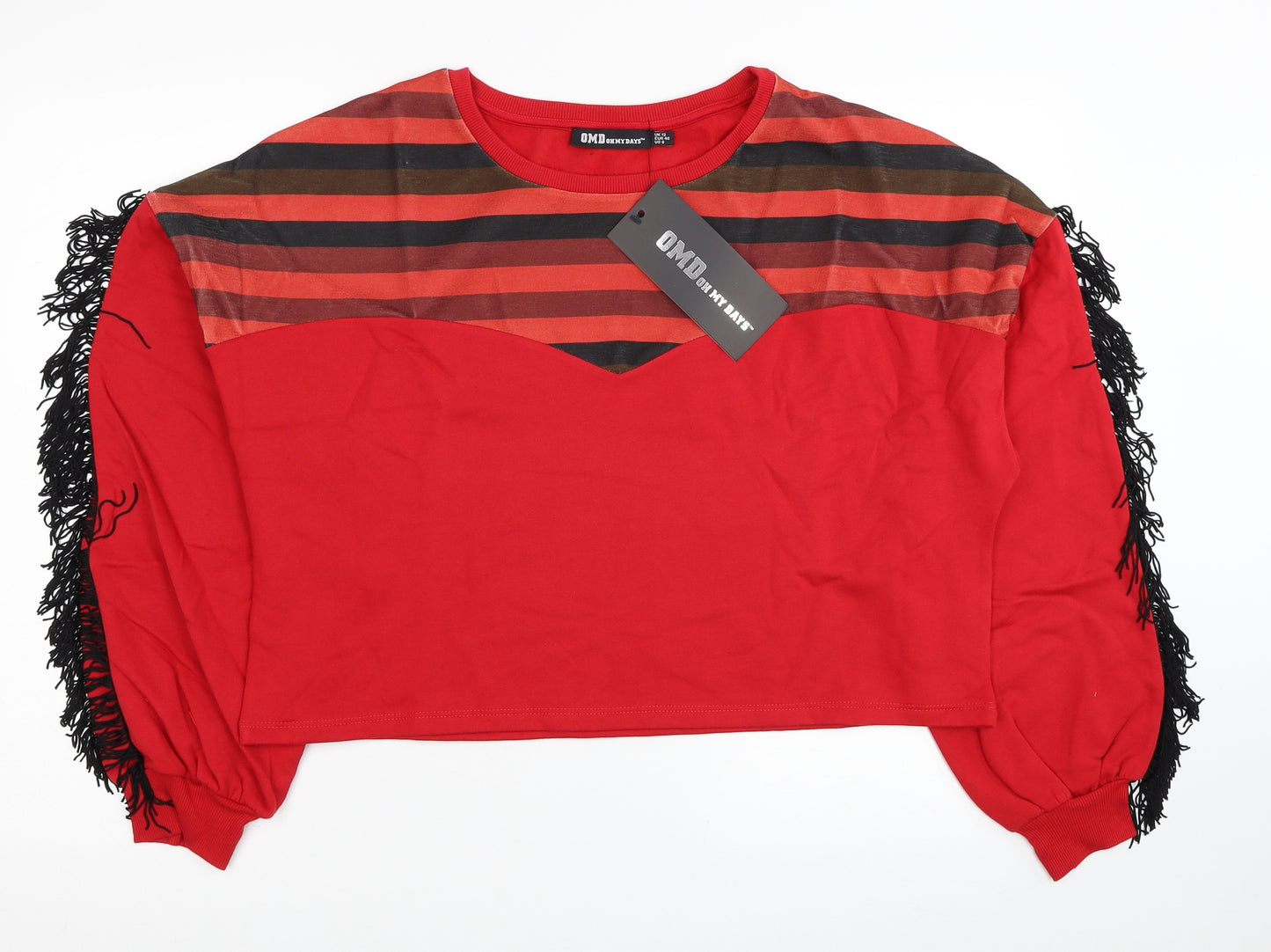 Oh My Days Womens Red Striped Polyester Pullover Sweatshirt Size 12 Pullover