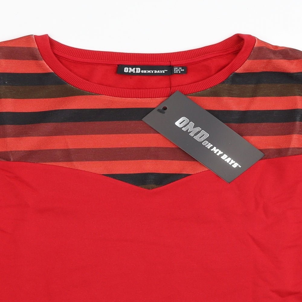 Oh My Days Womens Red Striped Polyester Pullover Sweatshirt Size 12 Pullover