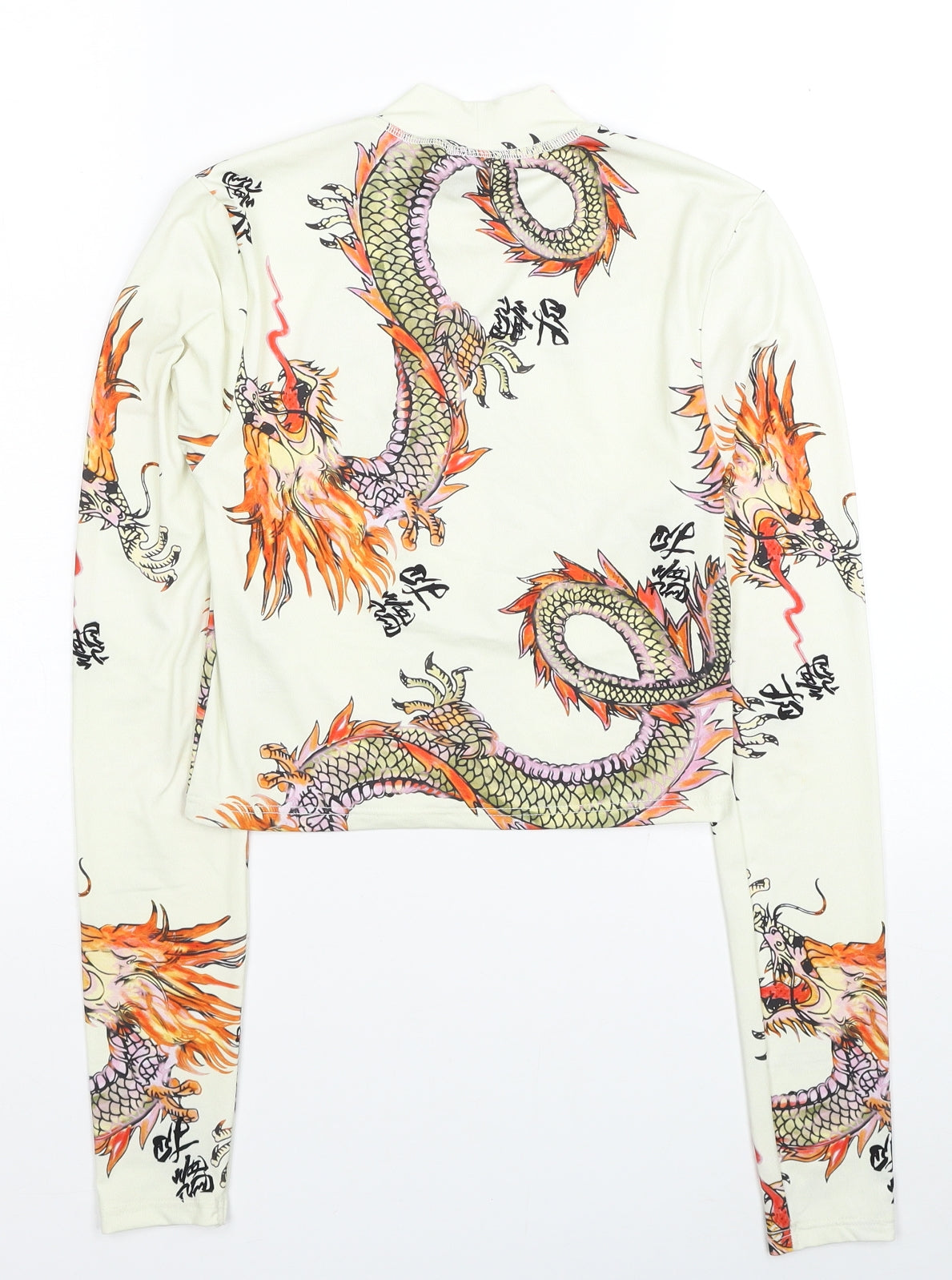 Urban Outfitters Womens Ivory Geometric Polyester Cropped Blouse Size S Mock Neck - Dragon