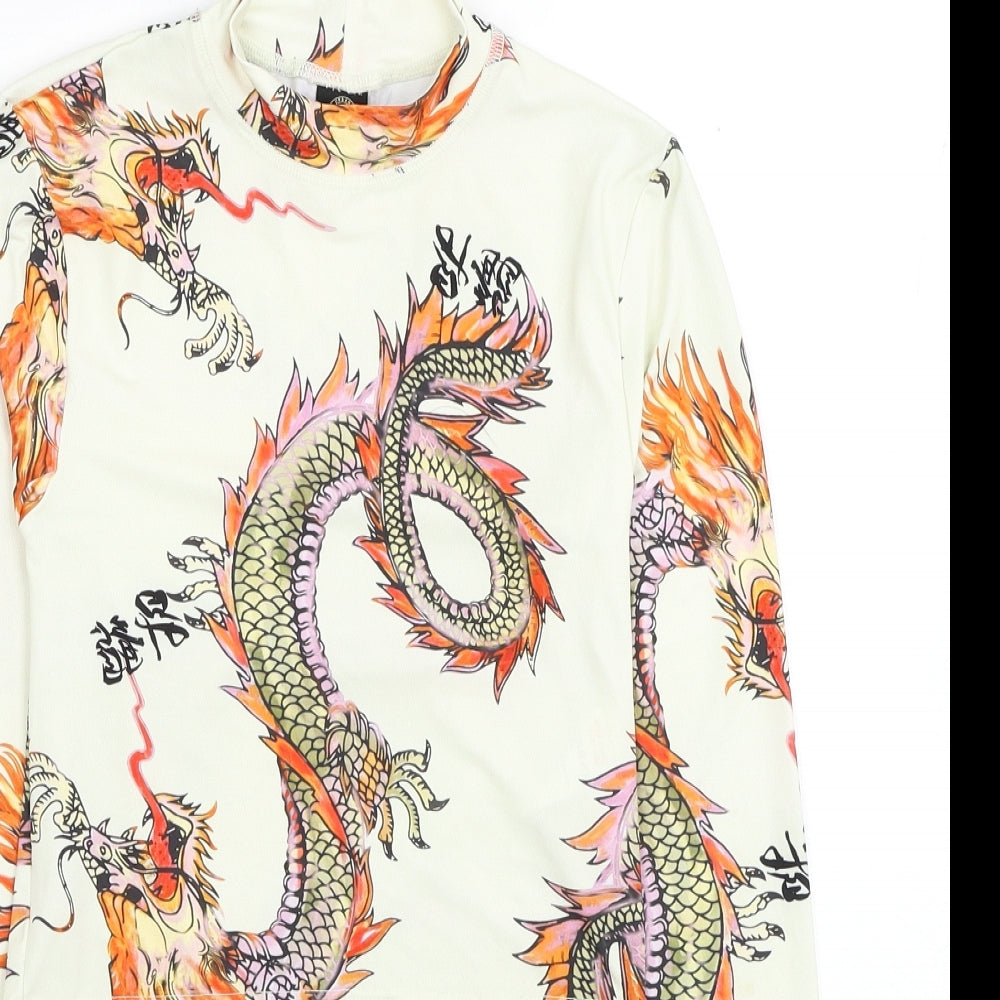 Urban Outfitters Womens Ivory Geometric Polyester Cropped Blouse Size S Mock Neck - Dragon