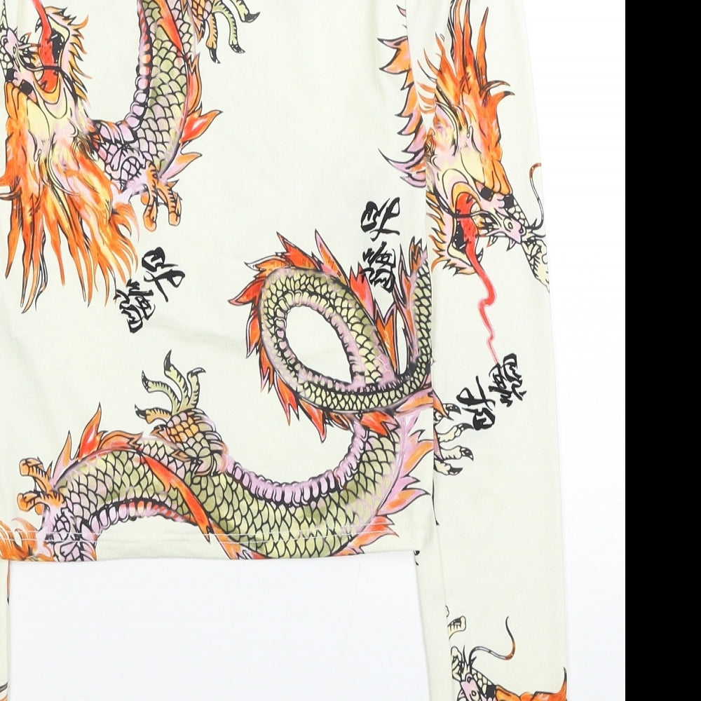 Urban Outfitters Womens Ivory Geometric Polyester Cropped Blouse Size S Mock Neck - Dragon