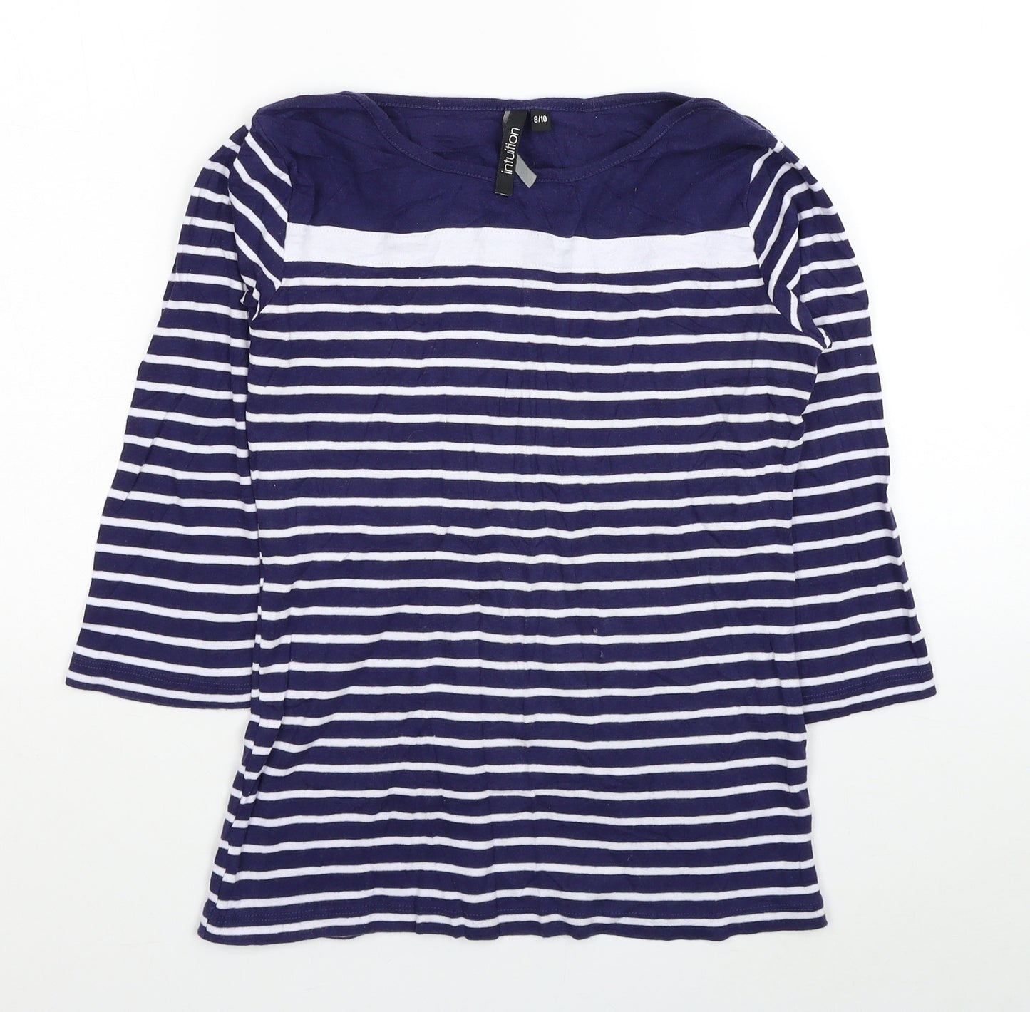 Intuition Womens Blue Striped Cotton Basic T-Shirt Size 8 Scoop Neck