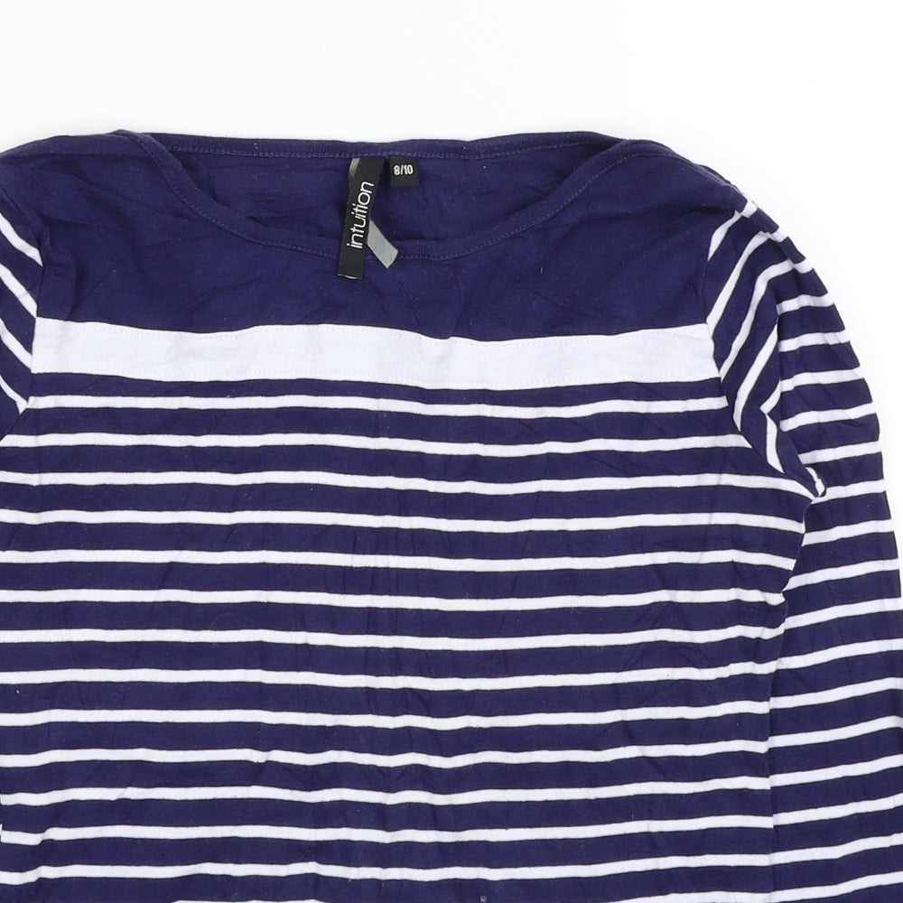 Intuition Womens Blue Striped Cotton Basic T-Shirt Size 8 Scoop Neck
