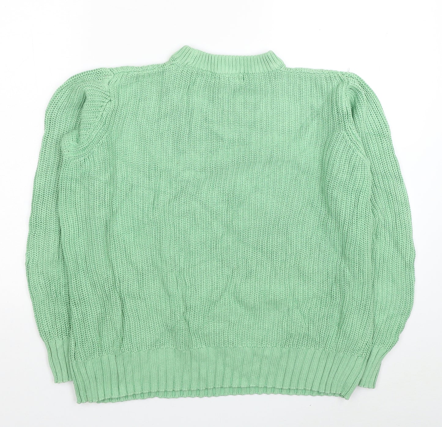 Marks and Spencer Womens Green Mock Neck Cotton Pullover Jumper Size M