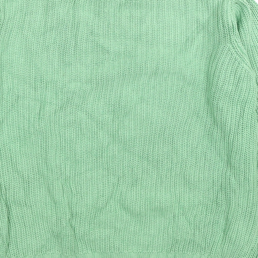 Marks and Spencer Womens Green Mock Neck Cotton Pullover Jumper Size M