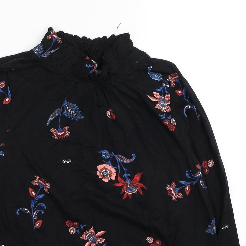 Warehouse Womens Black Floral Viscose Basic Blouse Size 8 Mock Neck