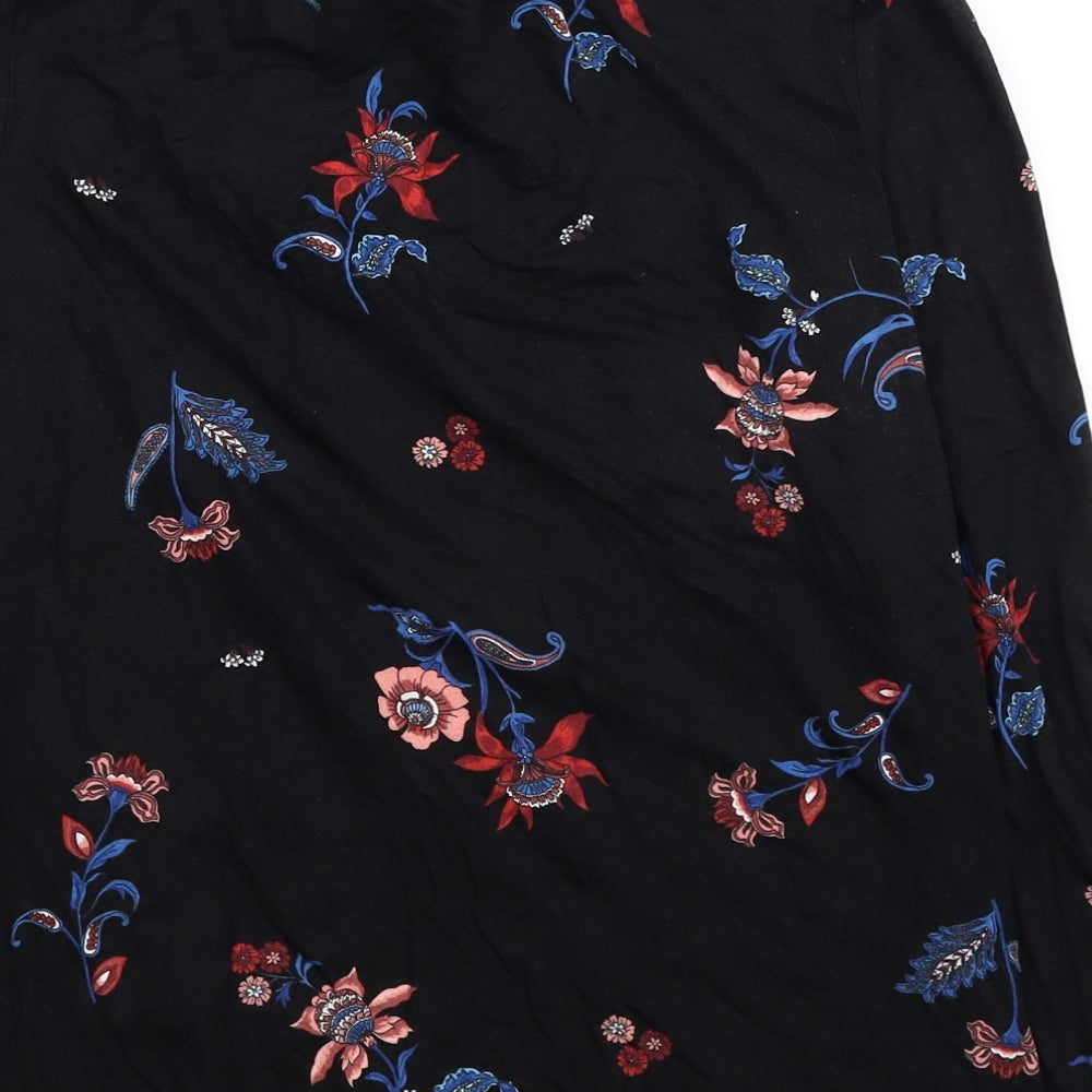 Warehouse Womens Black Floral Viscose Basic Blouse Size 8 Mock Neck