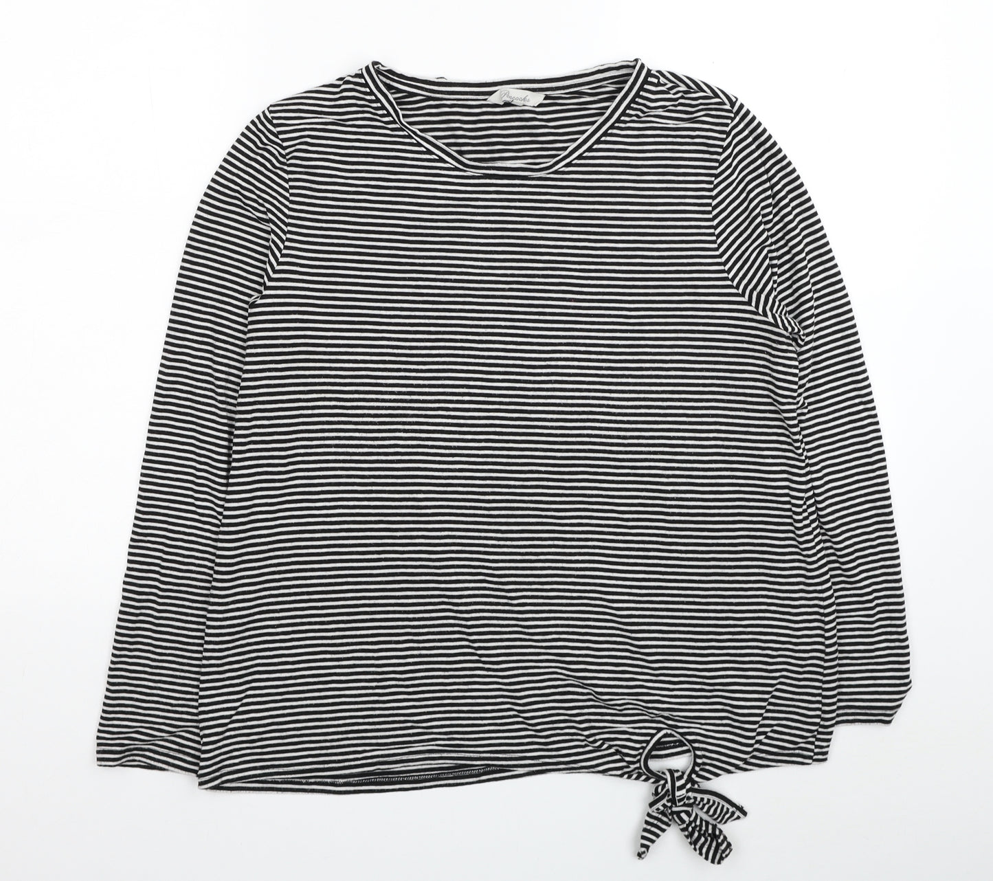 Peacocks Womens Black Striped Viscose Basic T-Shirt Size 16 Round Neck - Knot Detail