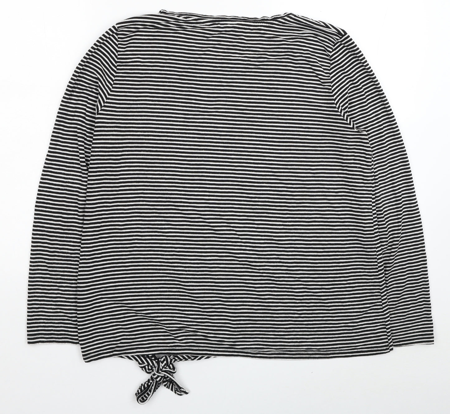 Peacocks Womens Black Striped Viscose Basic T-Shirt Size 16 Round Neck - Knot Detail