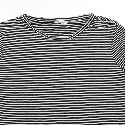 Peacocks Womens Black Striped Viscose Basic T-Shirt Size 16 Round Neck - Knot Detail