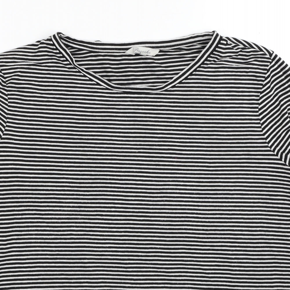 Peacocks Womens Black Striped Viscose Basic T-Shirt Size 16 Round Neck - Knot Detail