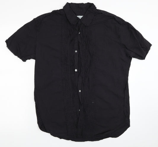 Farah Mens Black Cotton Button-Up Size L Collared Button