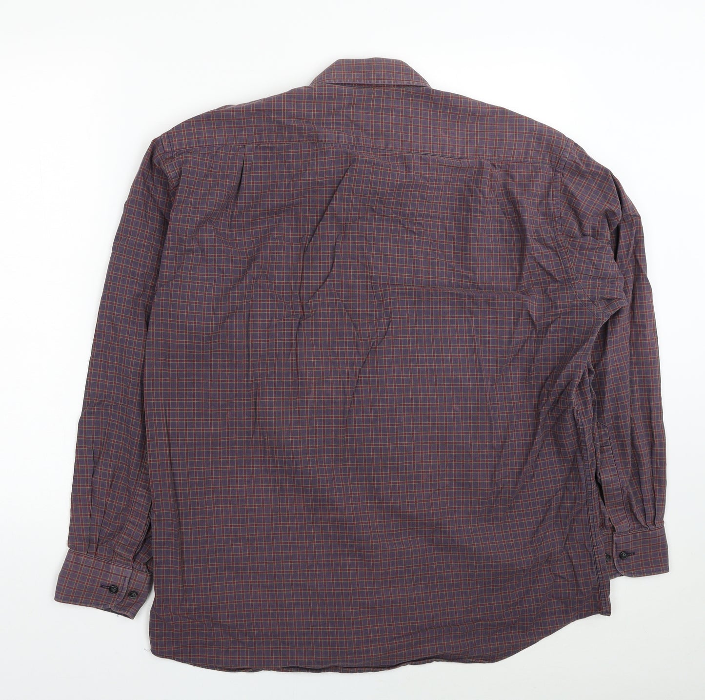 Marks and Spencer Mens Grey Plaid Cotton Button-Up Size 16 Collared Button - Collar 16 Inch