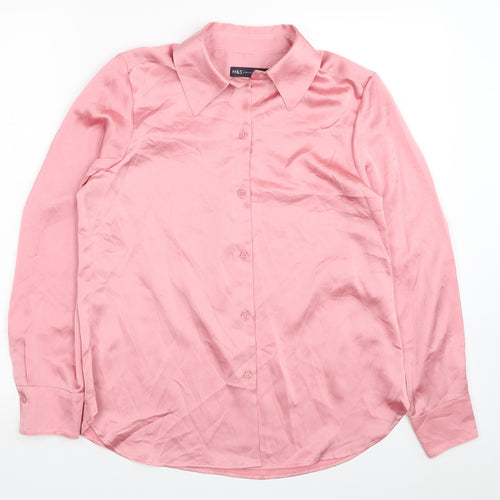 Marks and Spencer Womens Pink Polyester Basic Button-Up Size 8 Collared