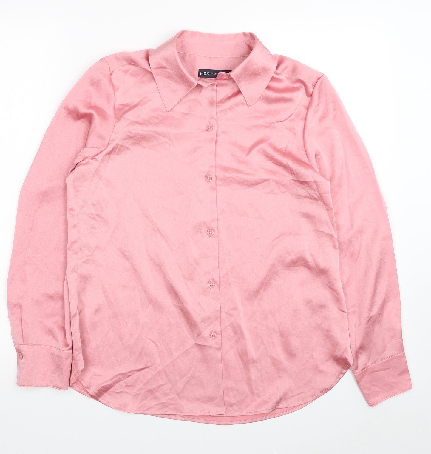 Marks and Spencer Womens Pink Polyester Basic Button-Up Size 8 Collared
