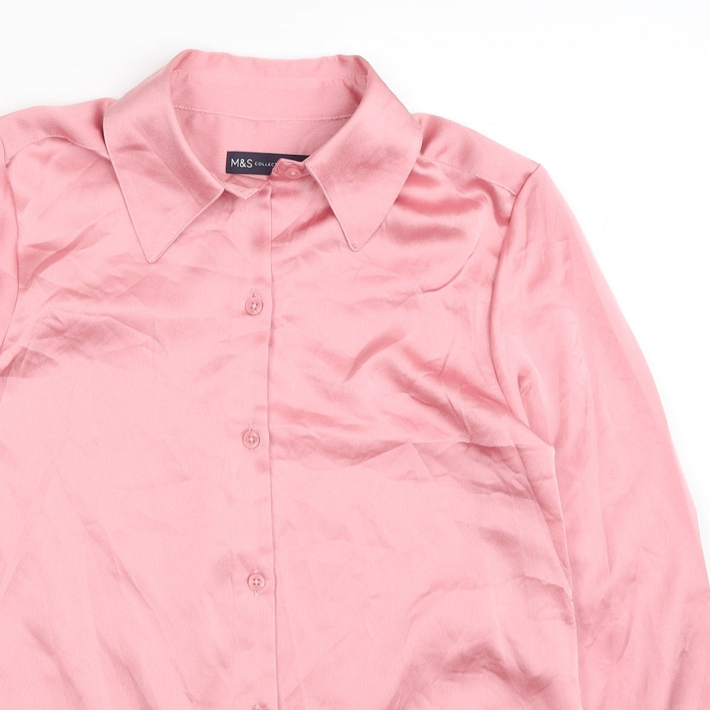 Marks and Spencer Womens Pink Polyester Basic Button-Up Size 8 Collared