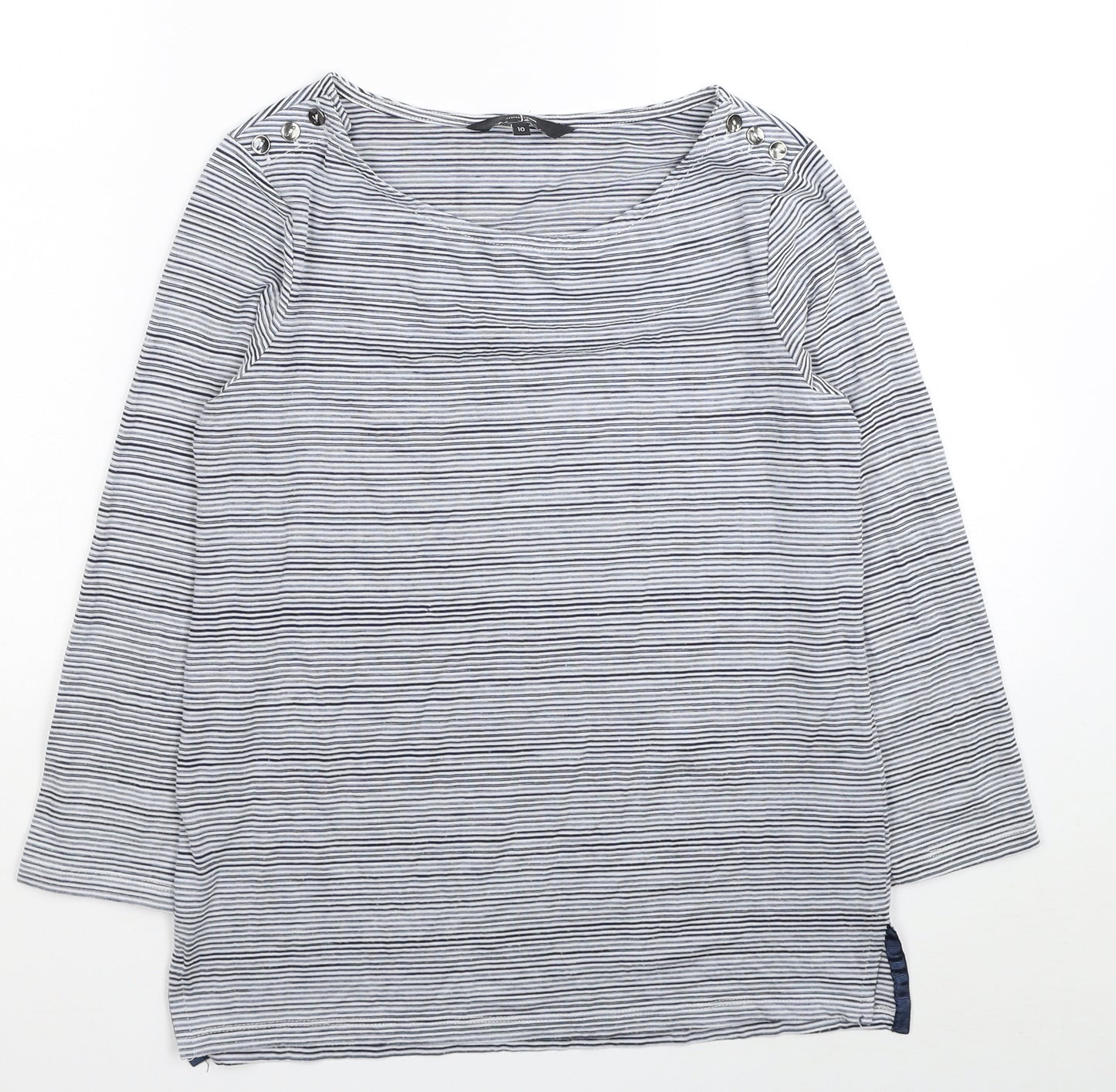 Jasper Conran Womens Grey Striped Polyester Basic T-Shirt Size 10 Scoop Neck