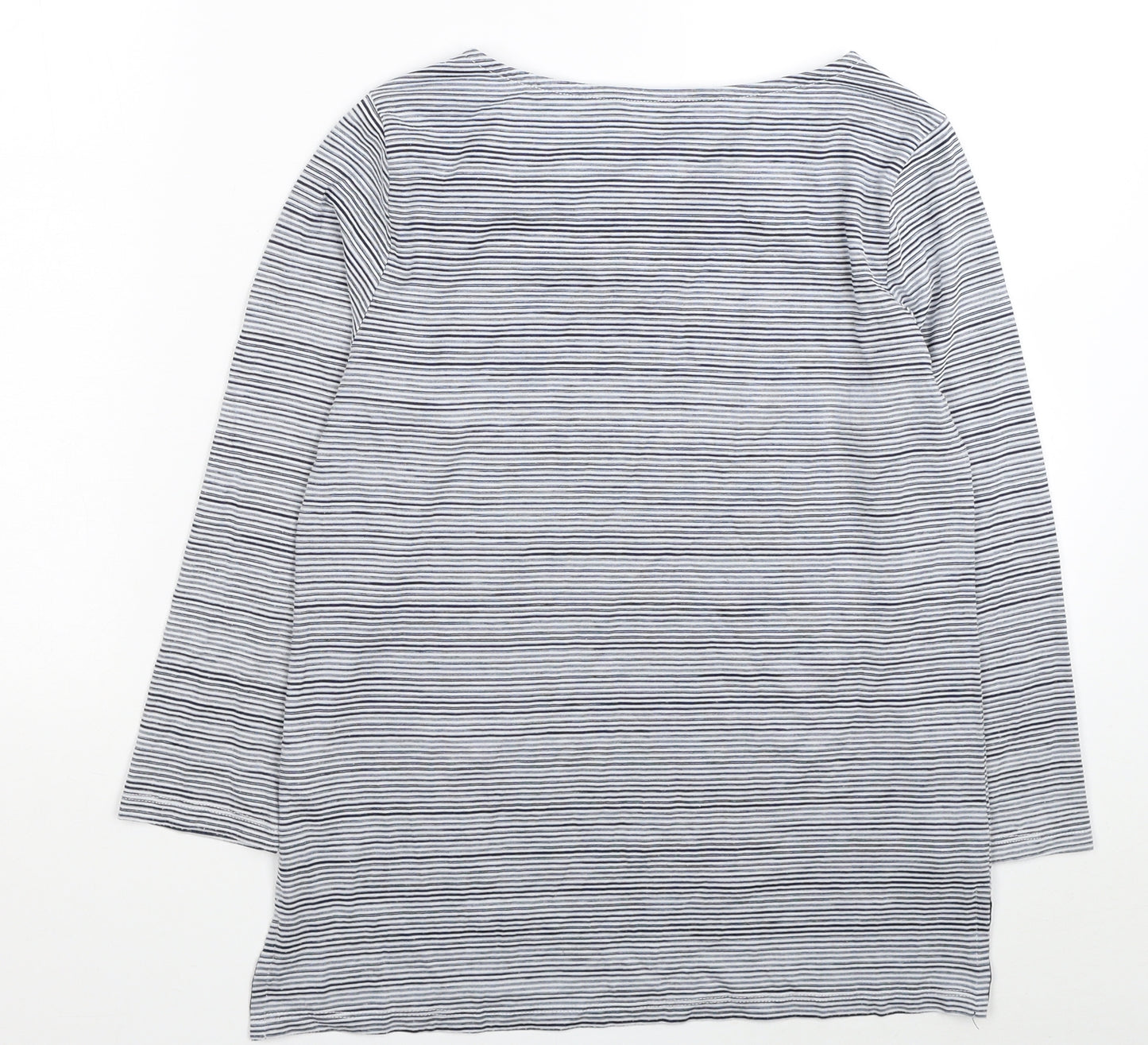 Jasper Conran Womens Grey Striped Polyester Basic T-Shirt Size 10 Scoop Neck