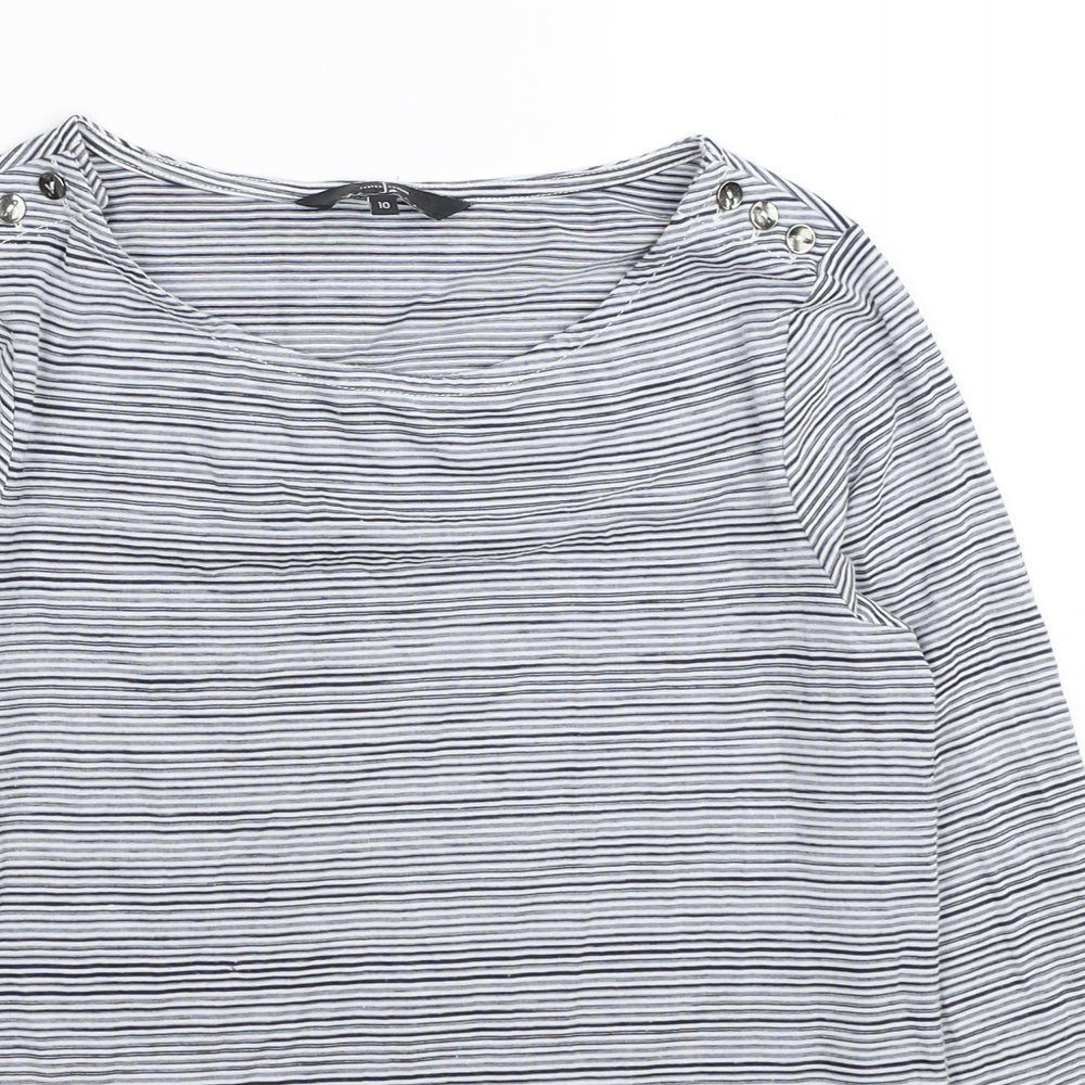 Jasper Conran Womens Grey Striped Polyester Basic T-Shirt Size 10 Scoop Neck