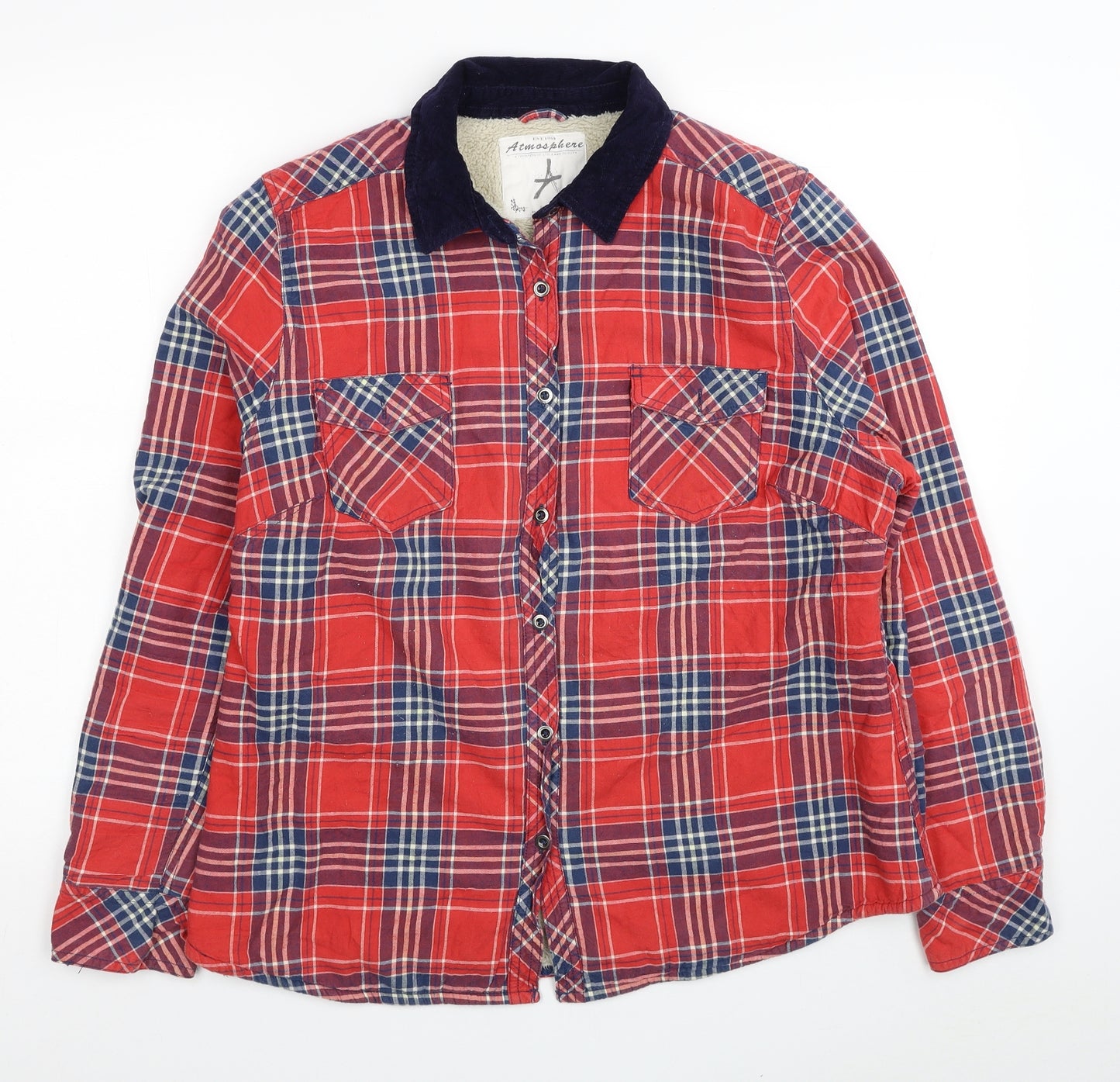 Atmosphere Womens Red Plaid Jacket Size 16 Button