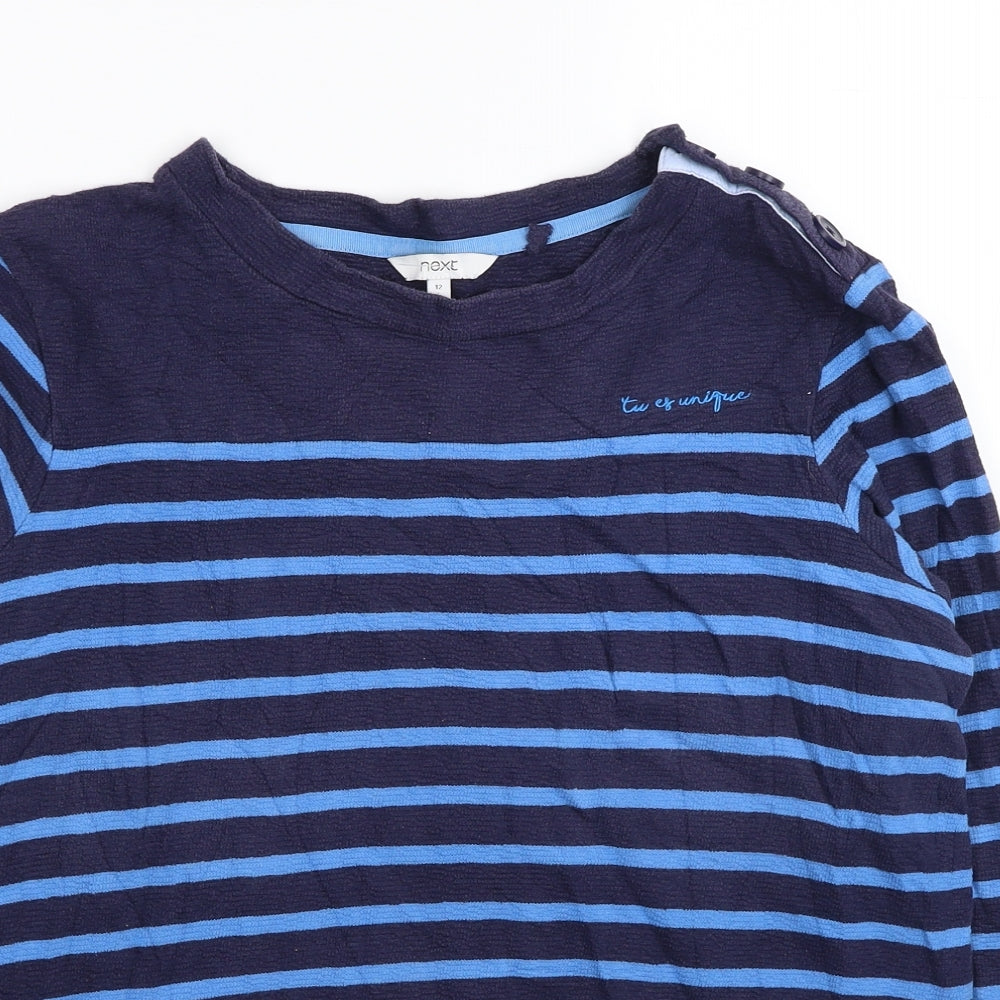 NEXT Womens Blue Scoop Neck Striped Cotton Pullover Jumper Size 12