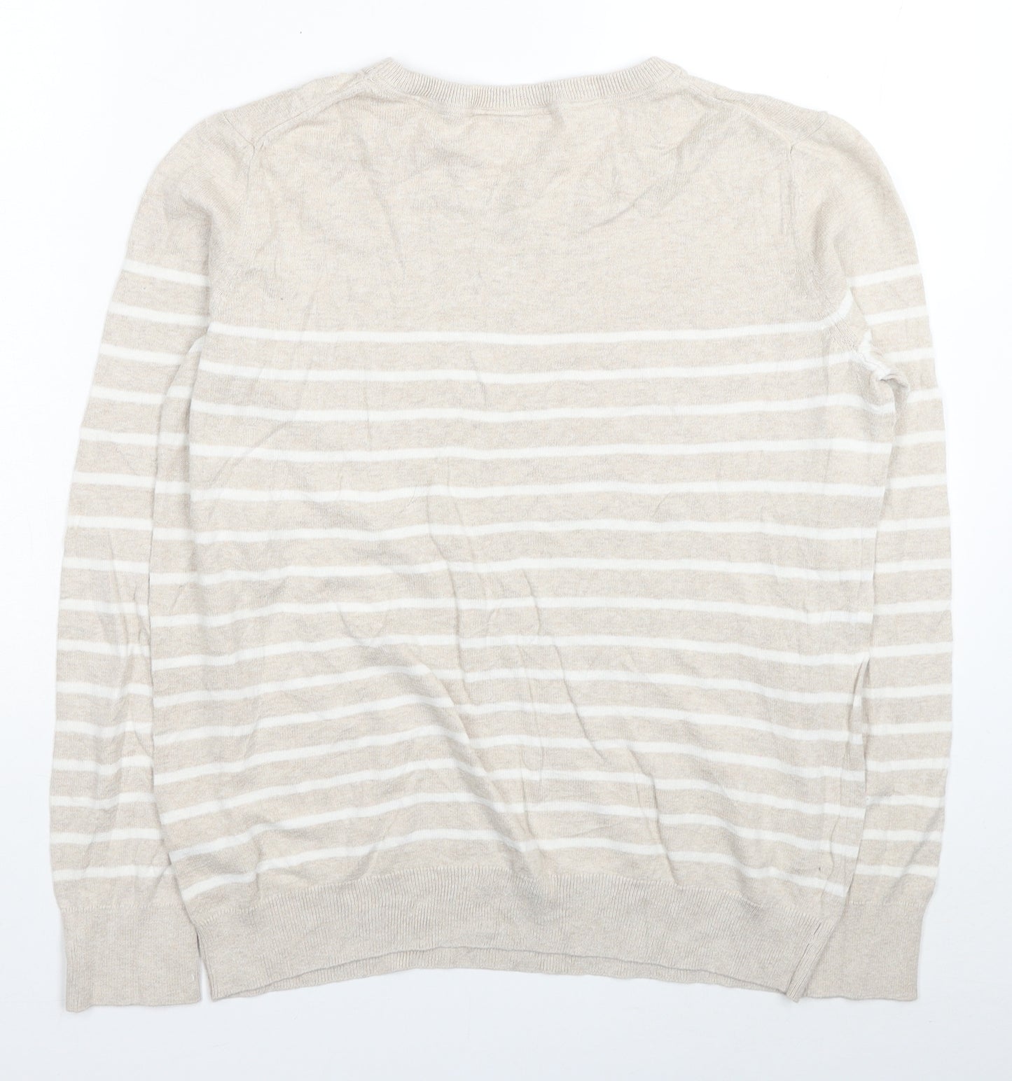Gap Womens Beige Round Neck Striped Cotton Pullover Jumper Size M