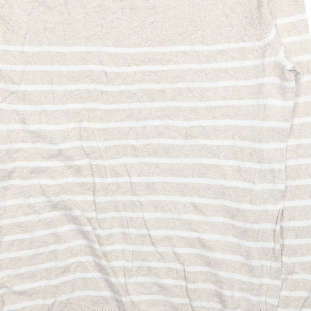 Gap Womens Beige Round Neck Striped Cotton Pullover Jumper Size M