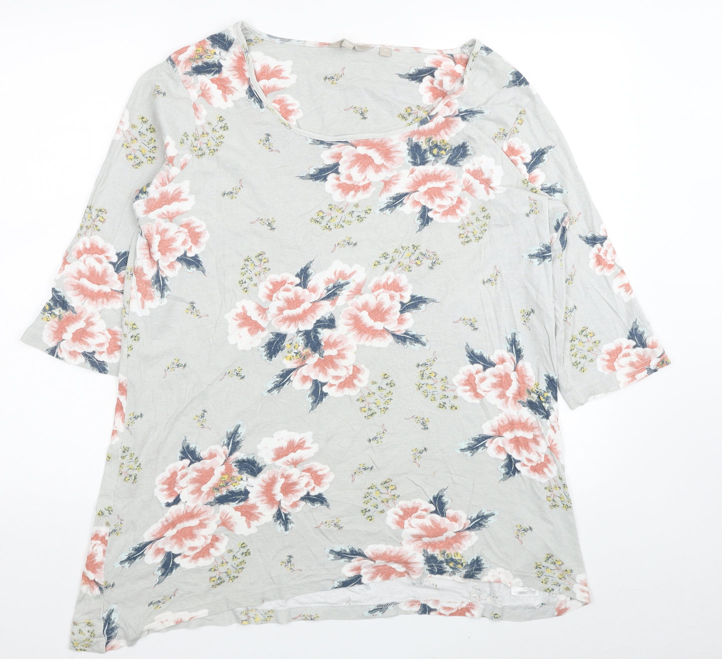 Anthology Womens Grey Floral Cotton Basic T-Shirt Size 22 Scoop Neck