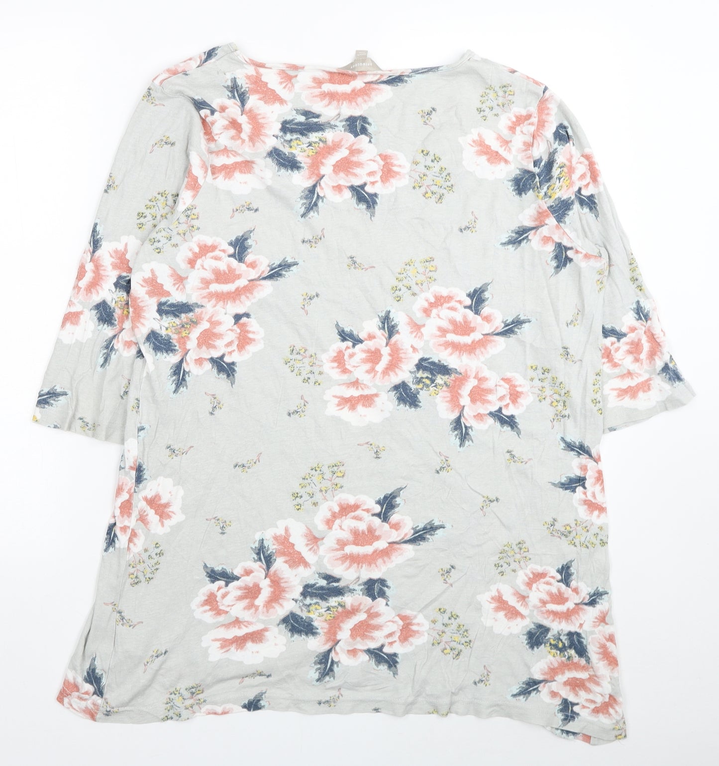 Anthology Womens Grey Floral Cotton Basic T-Shirt Size 22 Scoop Neck
