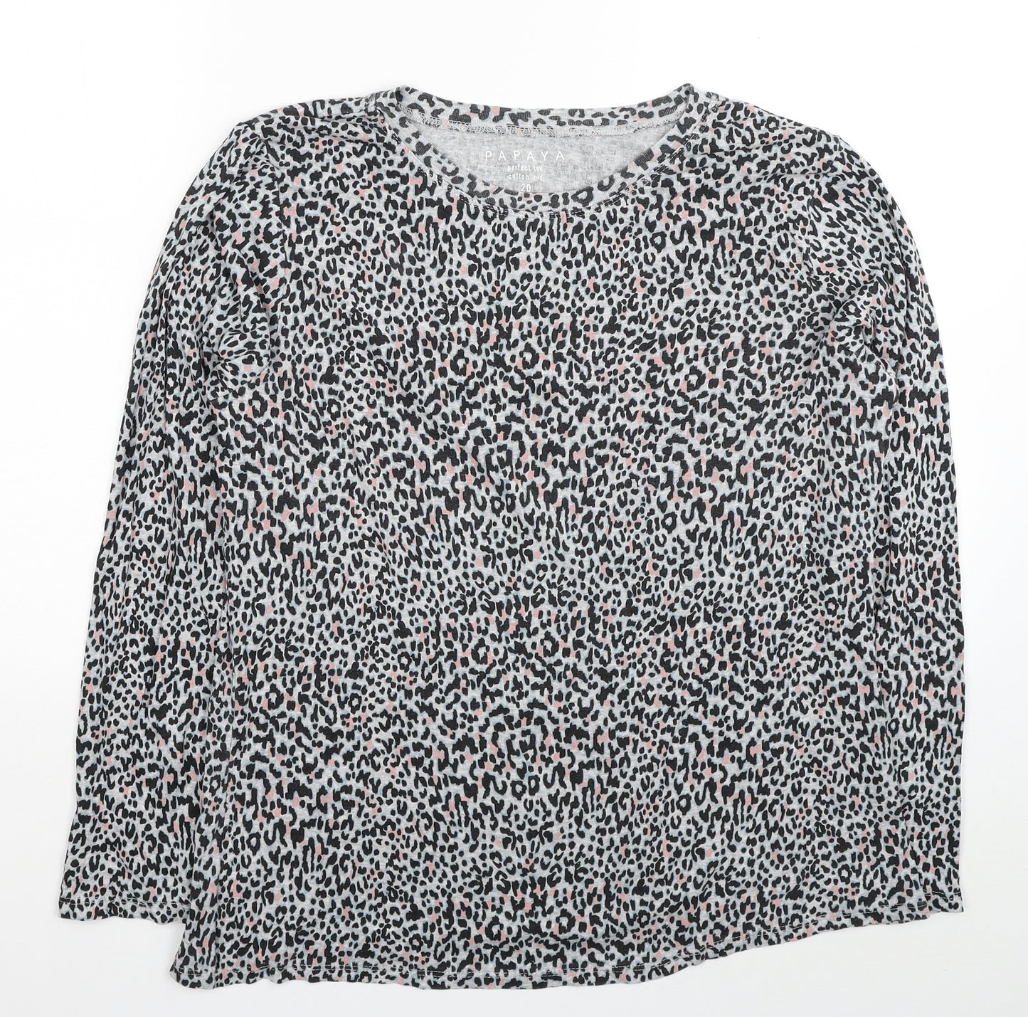 Papaya Womens Grey Animal Print Cotton Basic T-Shirt Size 20 Round Neck - Leopard Print